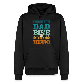 Mari papa mécanicien de vélo héros - Sweat à capuche Premium bio Homme - noir - Devant - Nico (187cm)