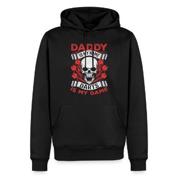 Papa est mon nom Fléchettes est mon jeu - Sweat à capuche Premium bio Homme - noir - Devant - Nico (187cm)
