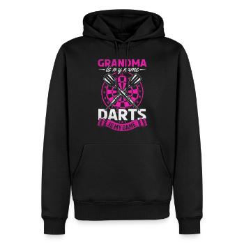 Oma ist mein Name Darts ist mein Spiel Dartspieler - Männer Premium Bio Hoodie - Schwarz - Vorne - Nico (187cm)