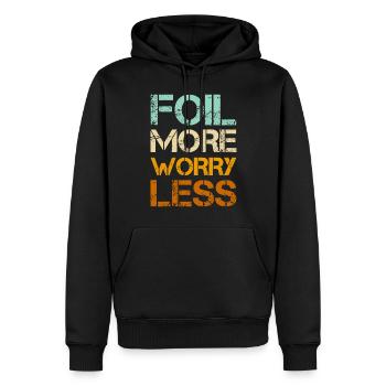 Wingfoil More Worry Less - Wingfoiling Hydrofoil - Männer Premium Bio Hoodie - Schwarz - Vorne - Nico (187cm)
