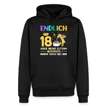 Endlich 18 Meine Eltern Wohnen Immer Noch Bei Mir - Männer Premium Bio Hoodie - Schwarz - Vorne - Nico (187cm)
