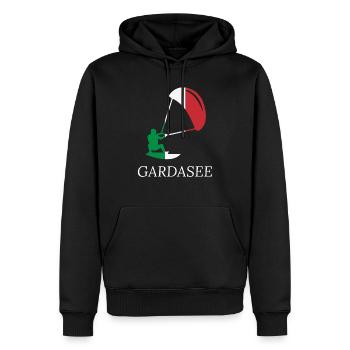 Gardasee Italien Urlaub Design für Kitesurfer - Männer Premium Bio Hoodie - Schwarz - Vorne - Nico (187cm)