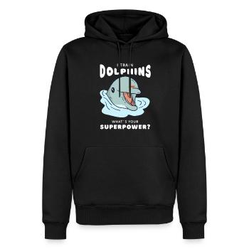 Delfin Superpower Delfintrainer - Männer Premium Bio Hoodie - Schwarz - Vorne - Nico (187cm)