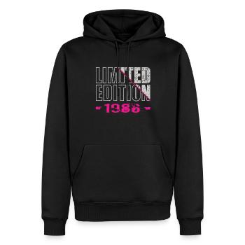 Édition limitée 1986 - Sweat à capuche Premium bio Homme - noir - Devant - Nico (187cm)