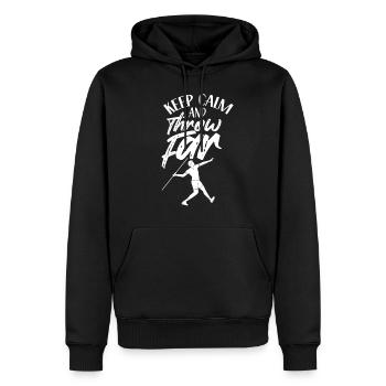 Restez calme et lancez des lancers de javelot lointains - Sweat à capuche Premium bio Homme - noir - Devant - Nico (187cm)