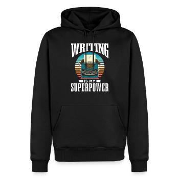 L’écriture est mon superpouvoir Auteur Écrivain - Sweat à capuche Premium bio Homme - noir - Devant - Nico (187cm)