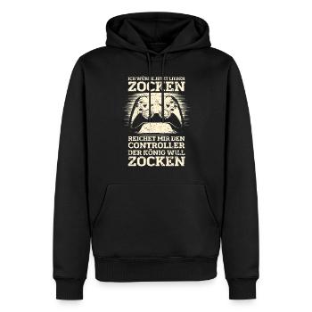 Der König will zocken Gamer Spruch mit Controller - Männer Premium Bio Hoodie - Schwarz - Vorne - Nico (187cm)