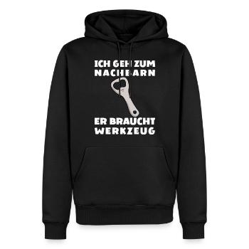 Ich Geh Zum Nachbarn Er Braucht Werkzeug - Männer Premium Bio Hoodie - Schwarz - Vorne - Nico (187cm)