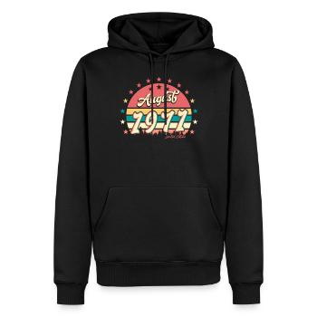 1971 Août Rétro - Sweat à capuche Premium bio Homme - noir - Devant - Nico (187cm)