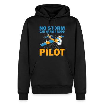 Pilot No Storm Can Harm Airplane Aviation Flyer - Men’s Premium Organic Hoodie - black - Front - Nico (187cm)