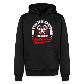 Ich Geh Zum Nachbarn Er Braucht Werkzeug - Männer Premium Bio Hoodie - Schwarz - Vorne - Nico (187cm)