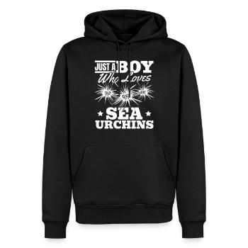 Amateurs d’oursins - Juste un garçon, l’oursin - Sweat à capuche Premium bio Homme - noir - Devant - Nico (187cm)