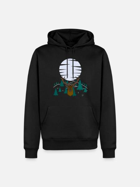 Hirsch Mond Geweih mit Hirschgeweih - Männer Premium Bio Hoodie - Schwarz