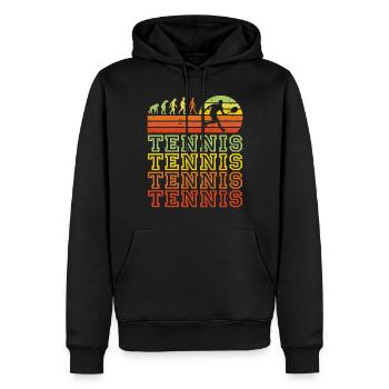 Tennis Retro Schriftzug Evolution Tennisspieler - Männer Premium Bio Hoodie - Schwarz - Vorne - Nico (187cm)