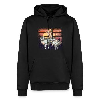 Trail Running Girl avec Wolves Sunset - Sweat à capuche Premium bio Homme - noir - Devant - Nico (187cm)