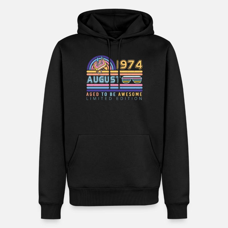 1974 Août Édition limitée - Sweat à capuche Premium bio Homme - noir