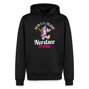 Ab in den Urlaub Nordsee ich komme - Männer Premium Bio Hoodie - Schwarz - Vorne - Nico (187cm)