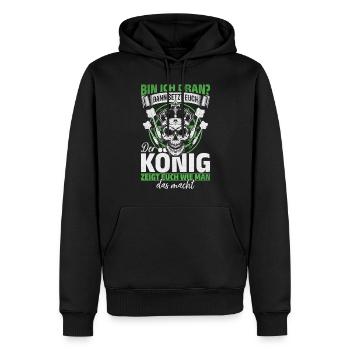 Der König zeigt euch wie man das macht - Dart - Männer Premium Bio Hoodie - Schwarz - Vorne - Nico (187cm)