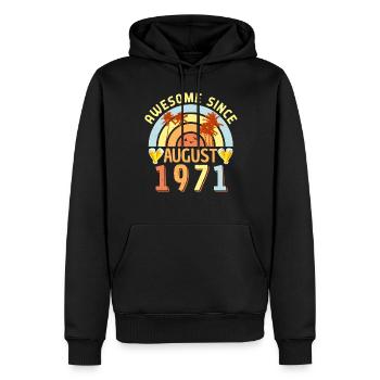 Millésime août 1971 - Sweat à capuche Premium bio Homme - noir - Devant - Nico (187cm)