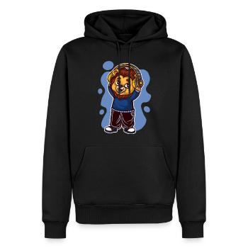 Lion Tshirt Kids Earphone Music - Men’s Premium Organic Hoodie - black - Front - Nico (187cm)