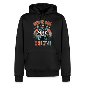 Meowsome 1974 Année de naissance 1974 Anniversaire du chat - Sweat à capuche Premium bio Homme - noir - Devant - Nico (187cm)