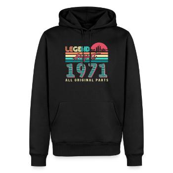 Légende d’août 1971 - Sweat à capuche Premium bio Homme - noir - Devant - Nico (187cm)
