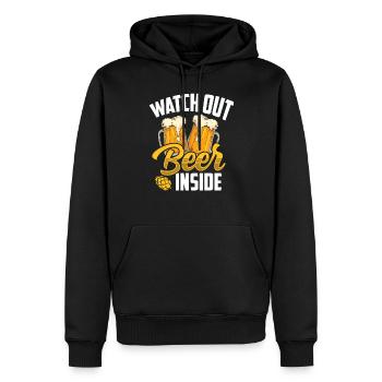Vorsicht Bier Drinnen Trinken Beer Inside Trinker - Männer Premium Bio Hoodie - Schwarz - Vorne - Nico (187cm)