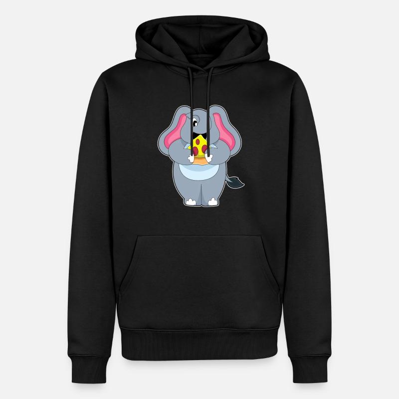 Éléphant avec pizza - Sweat à capuche Premium bio Homme - noir