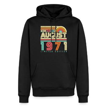 Salutations d’anniversaire août 1971 - Sweat à capuche Premium bio Homme - noir - Devant - Nico (187cm)