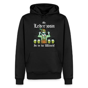 Mei Lederhosn is in da Wäsch - Männer Premium Bio Hoodie - Schwarz - Vorne - Nico (187cm)
