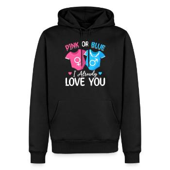 Rose ou Bleu je t’aime déjà - Bébé - Sweat à capuche Premium bio Homme - noir - Devant - Nico (187cm)