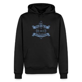 Les vrais héros naissent en septembre - Sweat à capuche Premium bio Homme - noir - Devant - Nico (187cm)