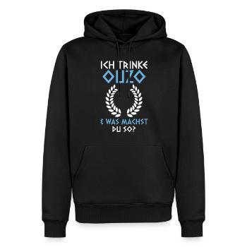 Ich trinke Ouzo und was machst du so - Männer Premium Bio Hoodie - Schwarz - Vorne - Nico (187cm)