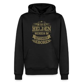 Wahre Helden werden im September geboren - Männer Premium Bio Hoodie - Schwarz - Vorne - Nico (187cm)