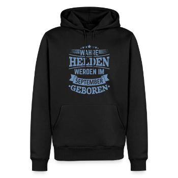 Wahre Helden werden im September geboren - Männer Premium Bio Hoodie - Schwarz - Vorne - Nico (187cm)