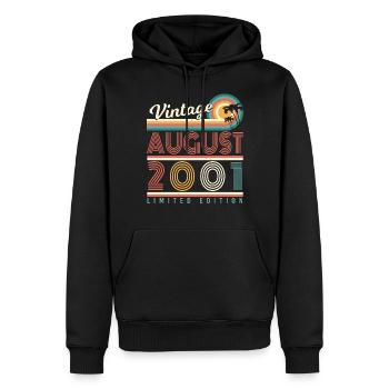 Mois de naissance Août 2001 - Sweat à capuche Premium bio Homme - noir - Devant - Nico (187cm)