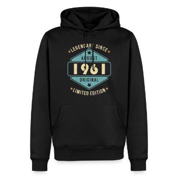 Août 1961 Vintage Retro Anniversaire - Sweat à capuche Premium bio Homme - noir - Devant - Nico (187cm)