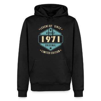 Août 1971 Vintage Retro Anniversaire - Sweat à capuche Premium bio Homme - noir - Devant - Nico (187cm)