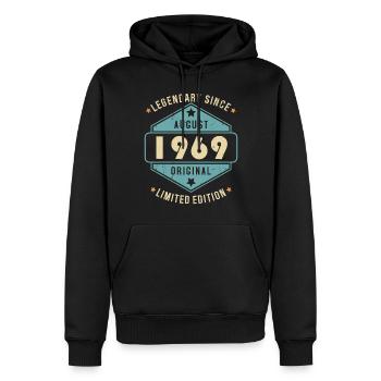 Août 1969 Vintage Retro Anniversaire - Sweat à capuche Premium bio Homme - noir - Devant - Nico (187cm)