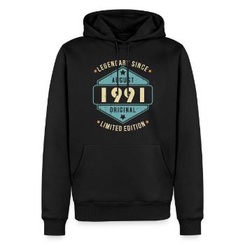 Août 1991 Vintage Retro Anniversaire - Sweat à capuche Premium bio Homme - noir - Devant - Nico (187cm)