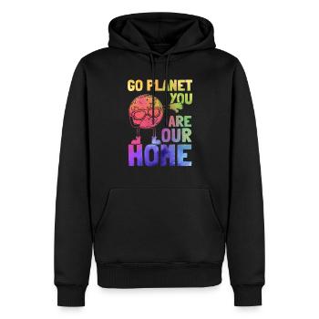 Go Planet You are our home — Funny Planet - Men’s Premium Organic Hoodie - black - Front - Nico (187cm)