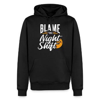 Le blâme est l’équipe de nuit qui dit l’équipe de jour - Sweat à capuche Premium bio Homme - noir - Devant - Nico (187cm)