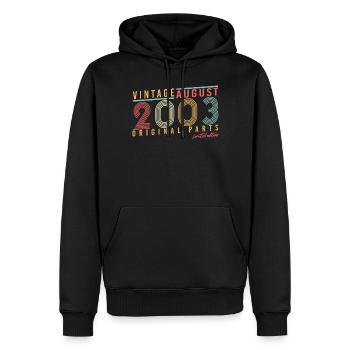 Né en août 2003 - Sweat à capuche Premium bio Homme - noir - Devant - Nico (187cm)