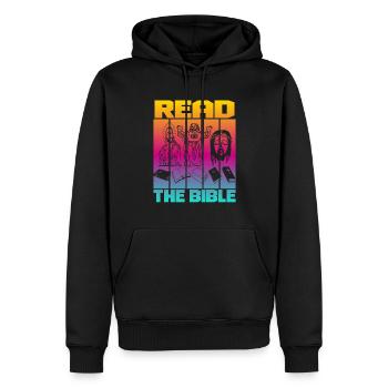 Read The Bible - Männer Premium Bio Hoodie - Schwarz - Vorne - Nico (187cm)
