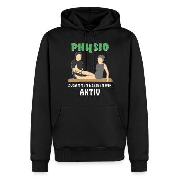PHYSIO ZUSAMMEN BLEIBEN WIR AKTIV - Männer Premium Bio Hoodie - Schwarz - Vorne - Nico (187cm)