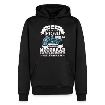 FRAU Motorrad Motorradfahrer Biker Feuerstuhl Bike - Männer Premium Bio Hoodie - Schwarz - Vorne - Nico (187cm)