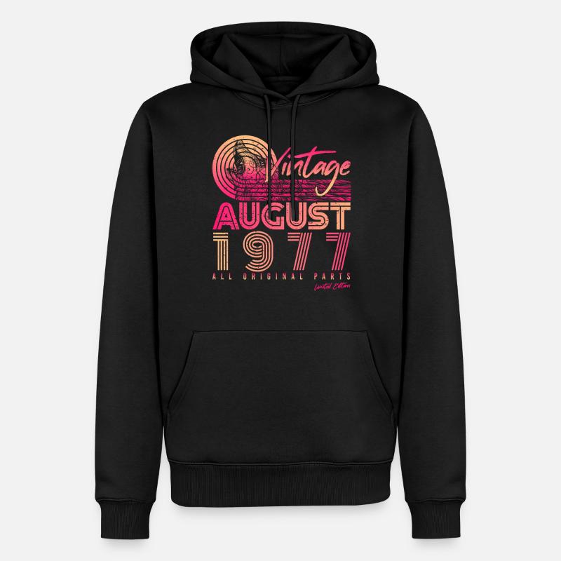 Rétro 1977 en août - Sweat à capuche Premium bio Homme - noir