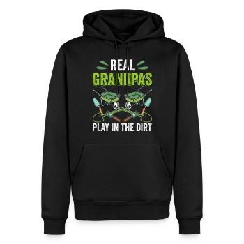 Les vrais grands-pères jouent au jardinage dans la terre - Sweat à capuche Premium bio Homme - noir - Devant - Nico (187cm)