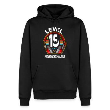 Level 15 Freigeschaltet 15. Geburtstag Gamer - Männer Premium Bio Hoodie - Schwarz - Vorne - Nico (187cm)