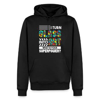 Je transforme le verre en art Dis-moi ton superpouvoir - Sweat à capuche Premium bio Homme - noir - Devant - Nico (187cm)